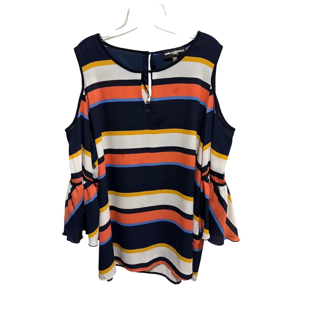 Karl Lagerfeld Paris Womens Cold Shoulder Striped Blouse Size